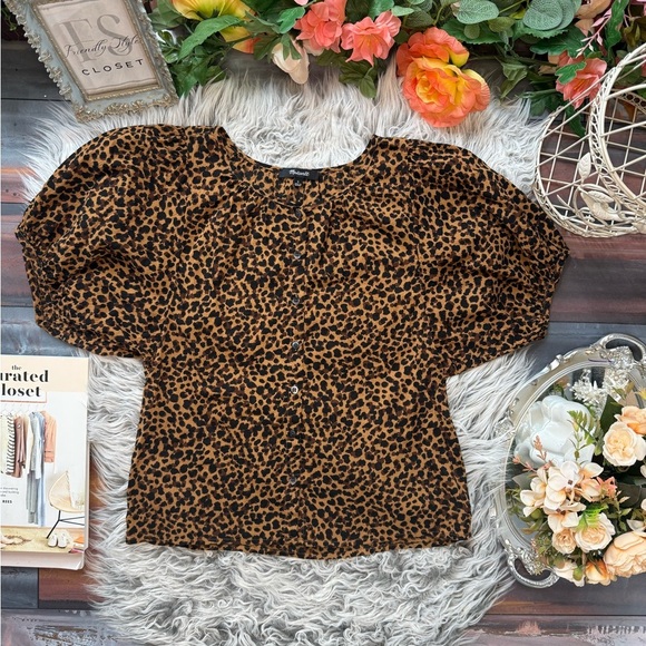 Madewell Balloon-Sleeve Button-Up Top in Painted Leopard, S - Picture 8 of 8